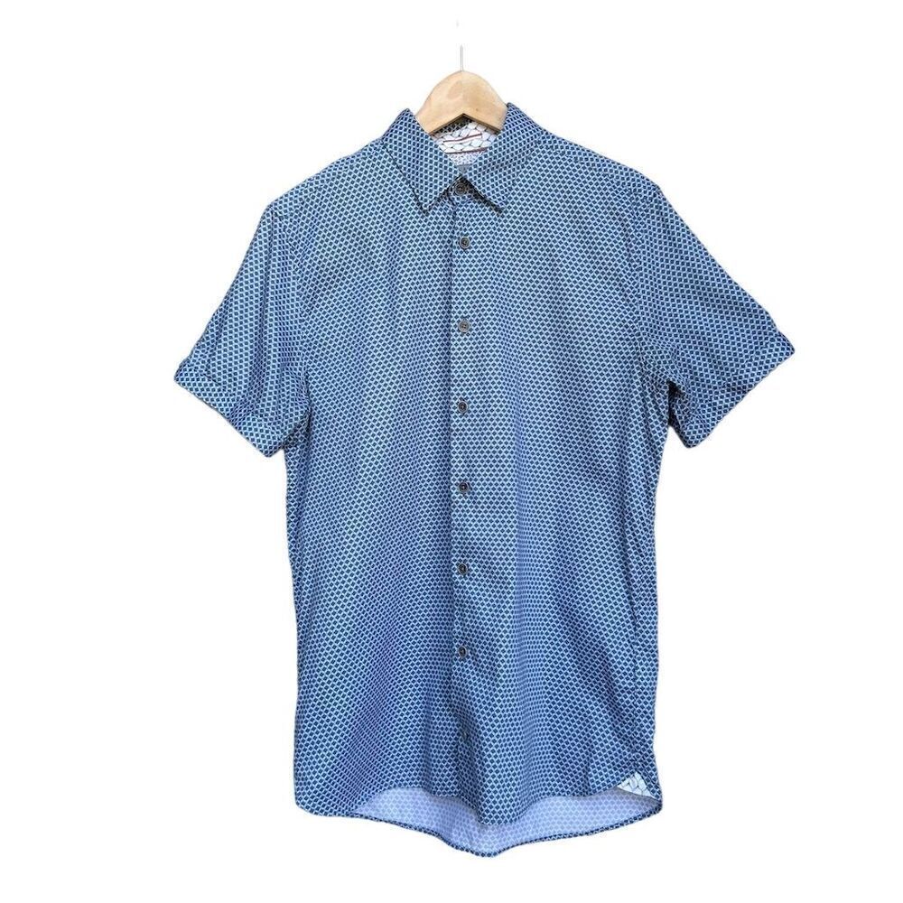 Ted Baker Men's Big & Tall Geometric Blue Short Sleeve Shirt size Large/4